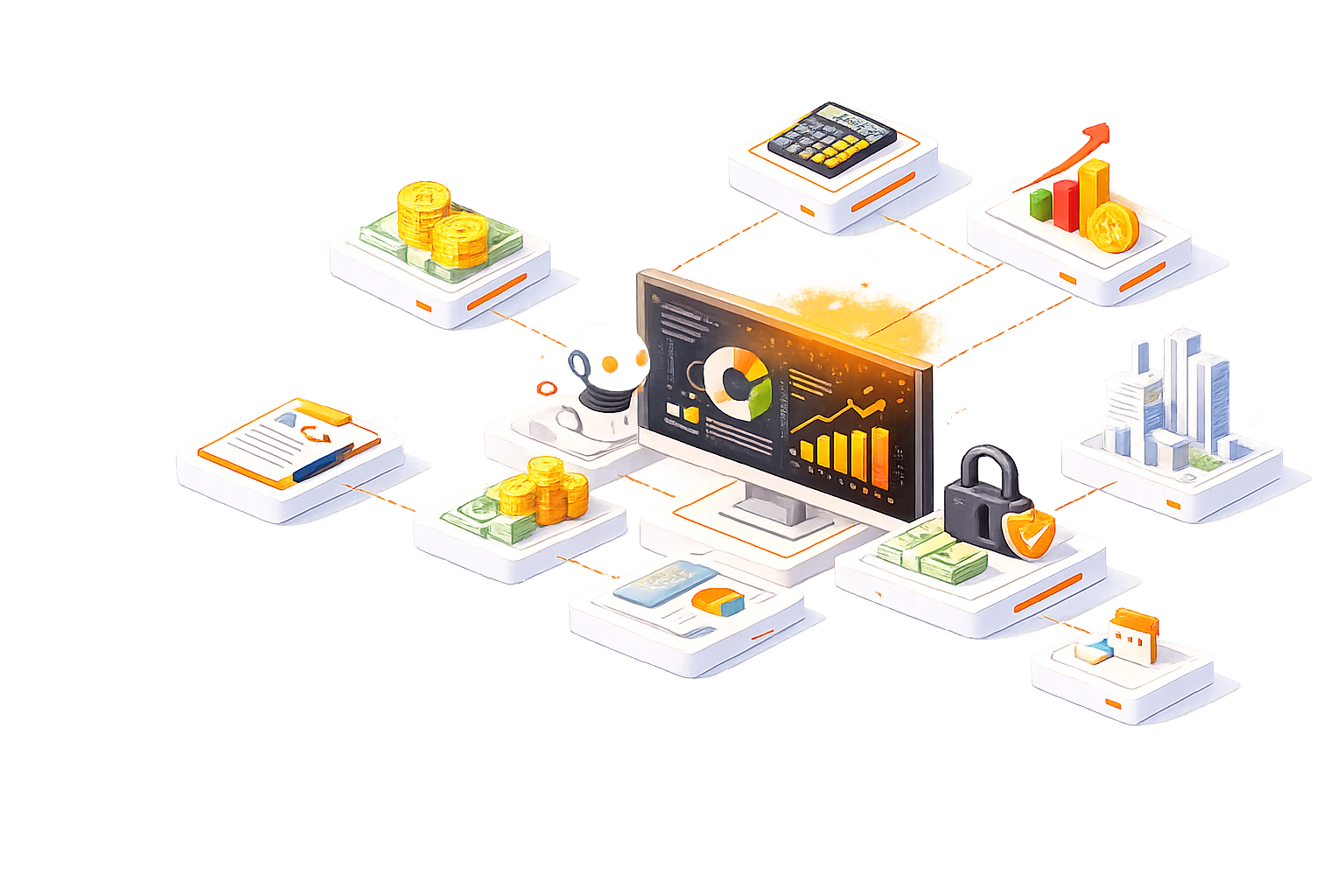 Digital financial solutions in isometric view